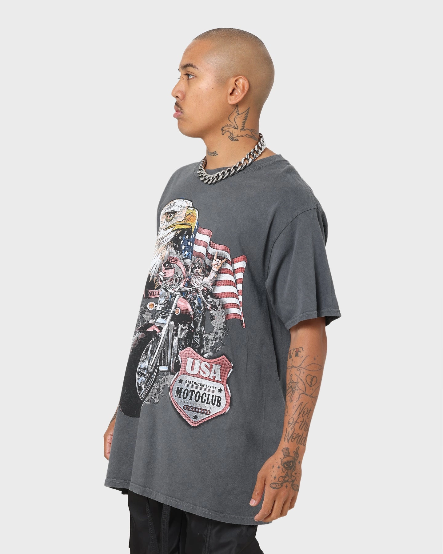 American Thrift Eagle Moto Club T-Shirt Off Black