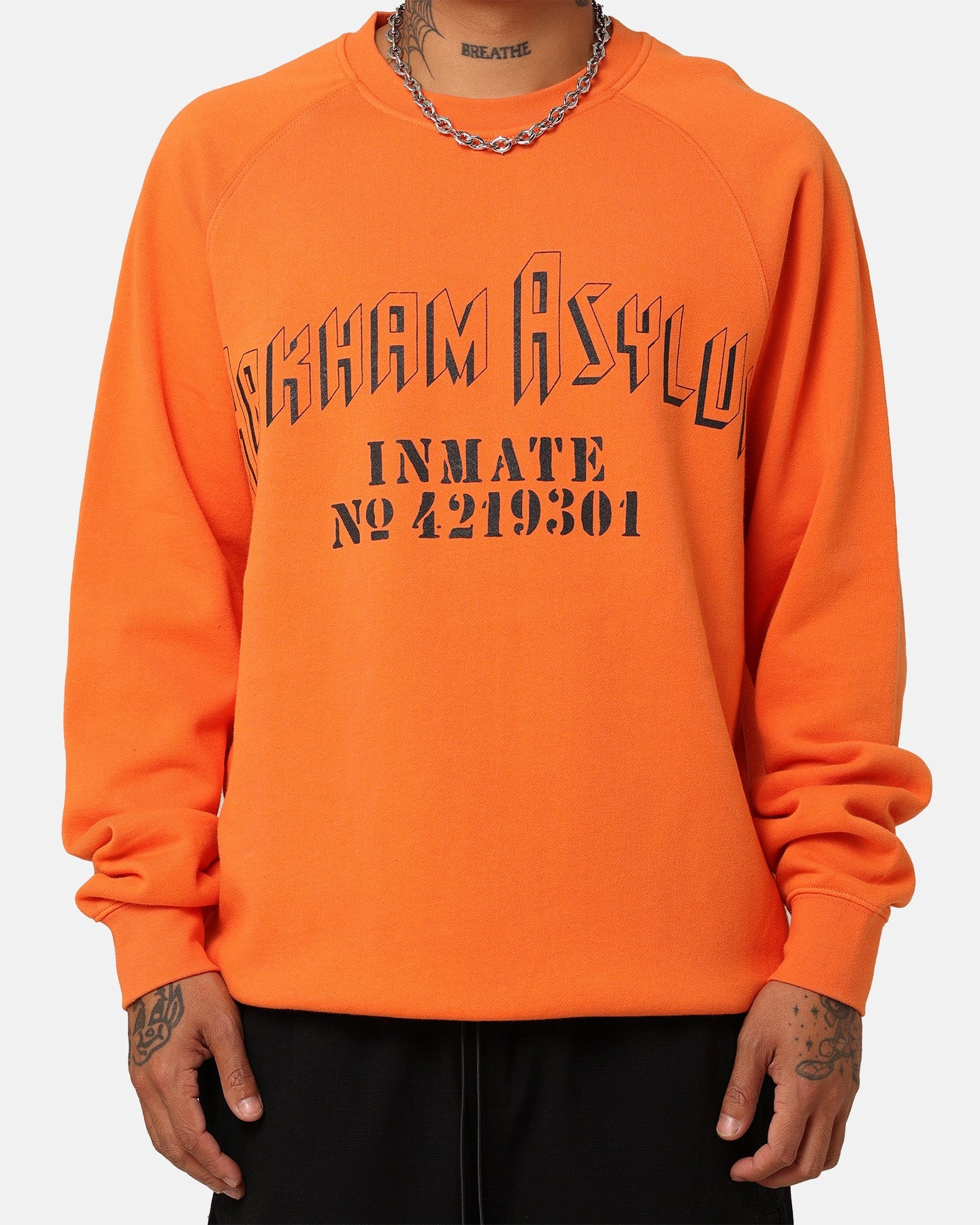 American Thrift X DC Batman Arkham Asylum Crewneck Neon Orange