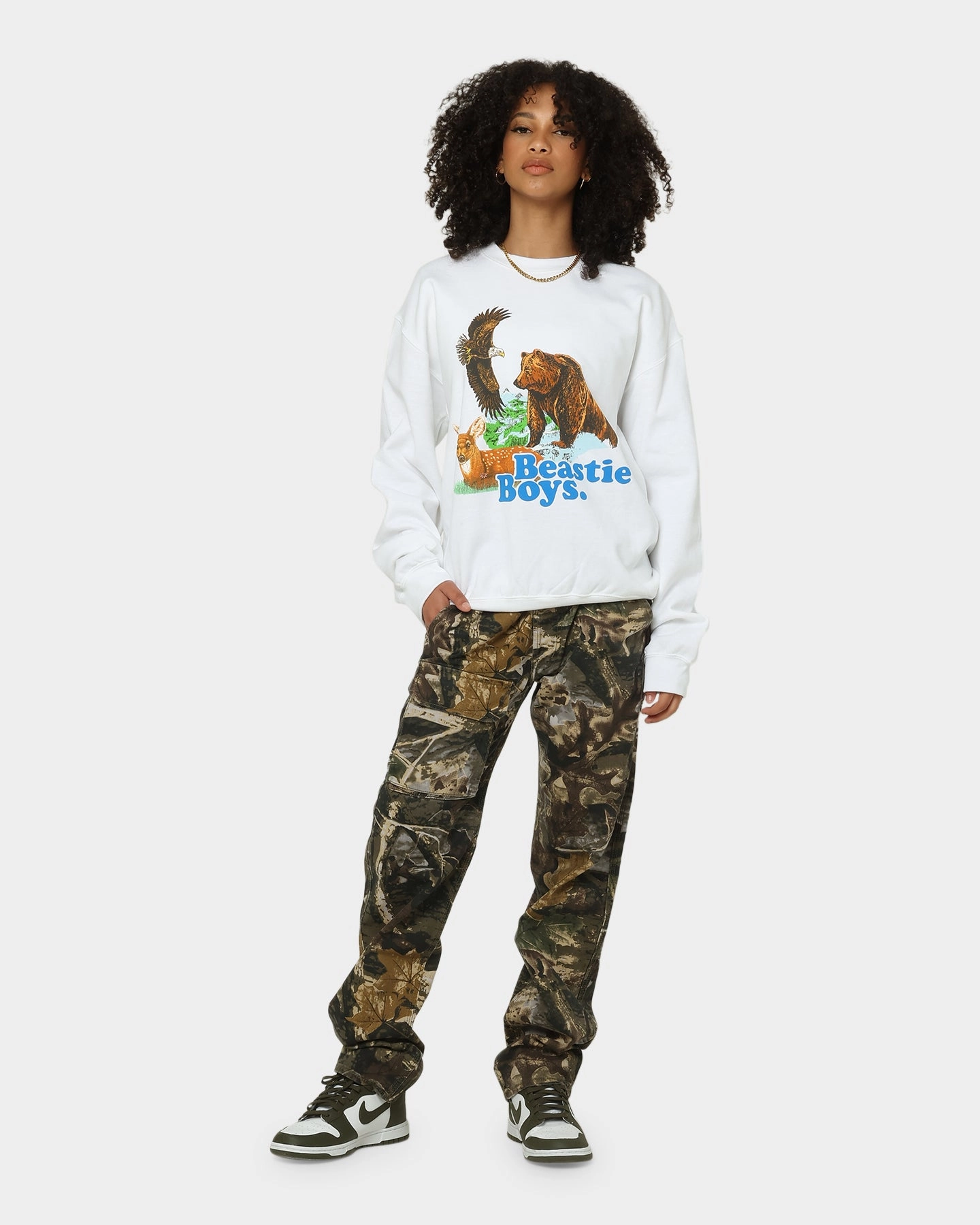 Beastie Boys Forest Animal Crewneck White