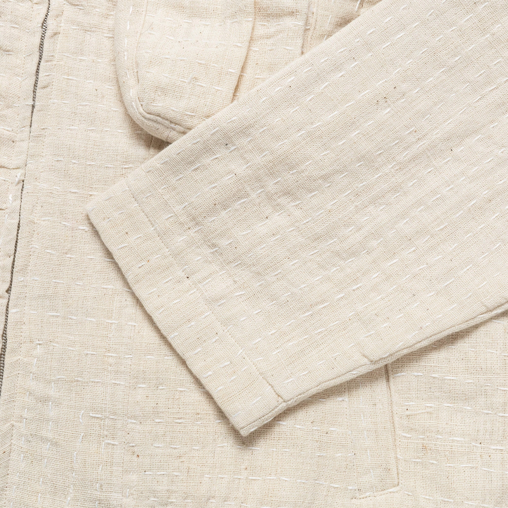 Cropped Jacket - Kantha Embroidery Ecru/Olive
