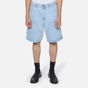 Double Knee Short Blue Heavy Stone Bleached