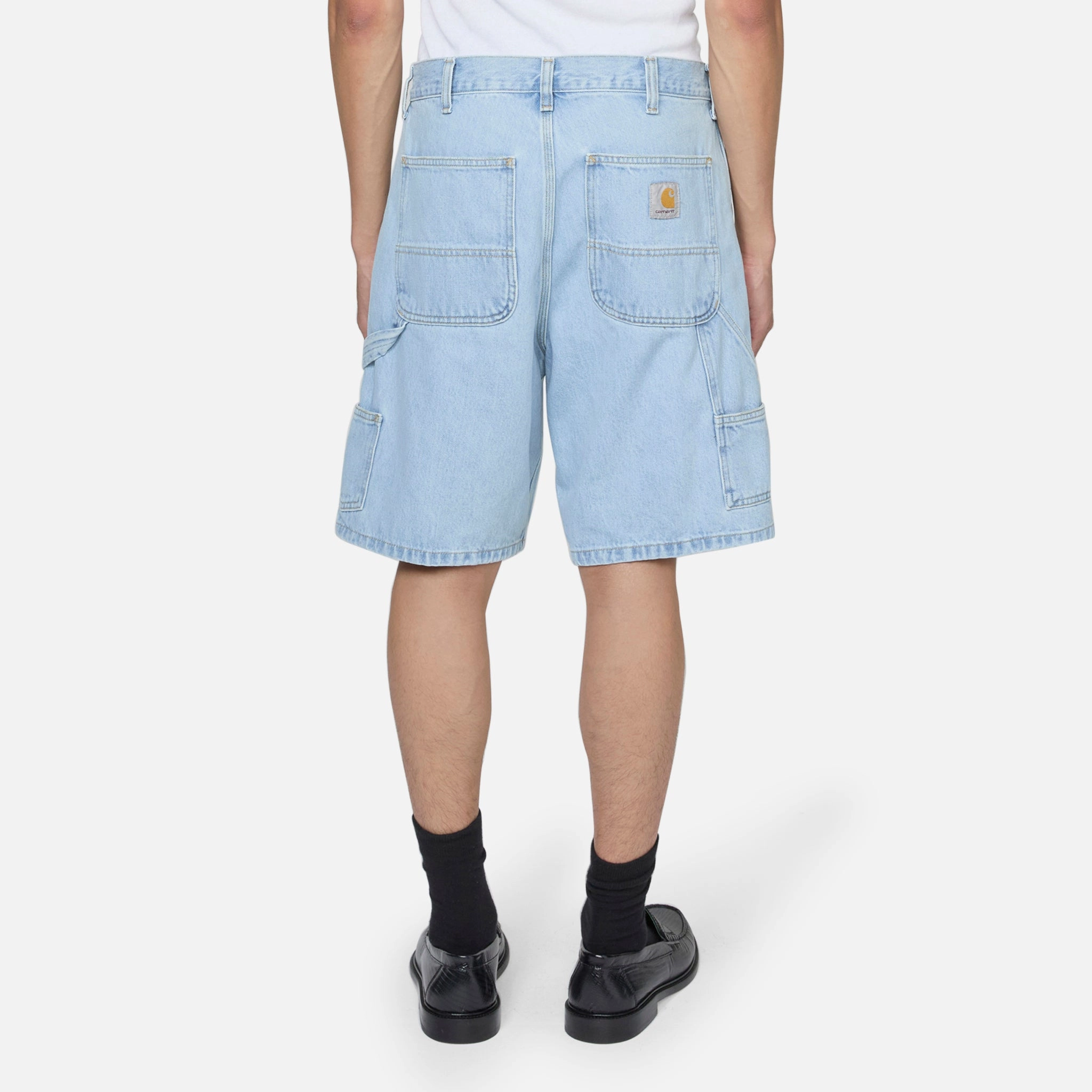Double Knee Short Blue Heavy Stone Bleached