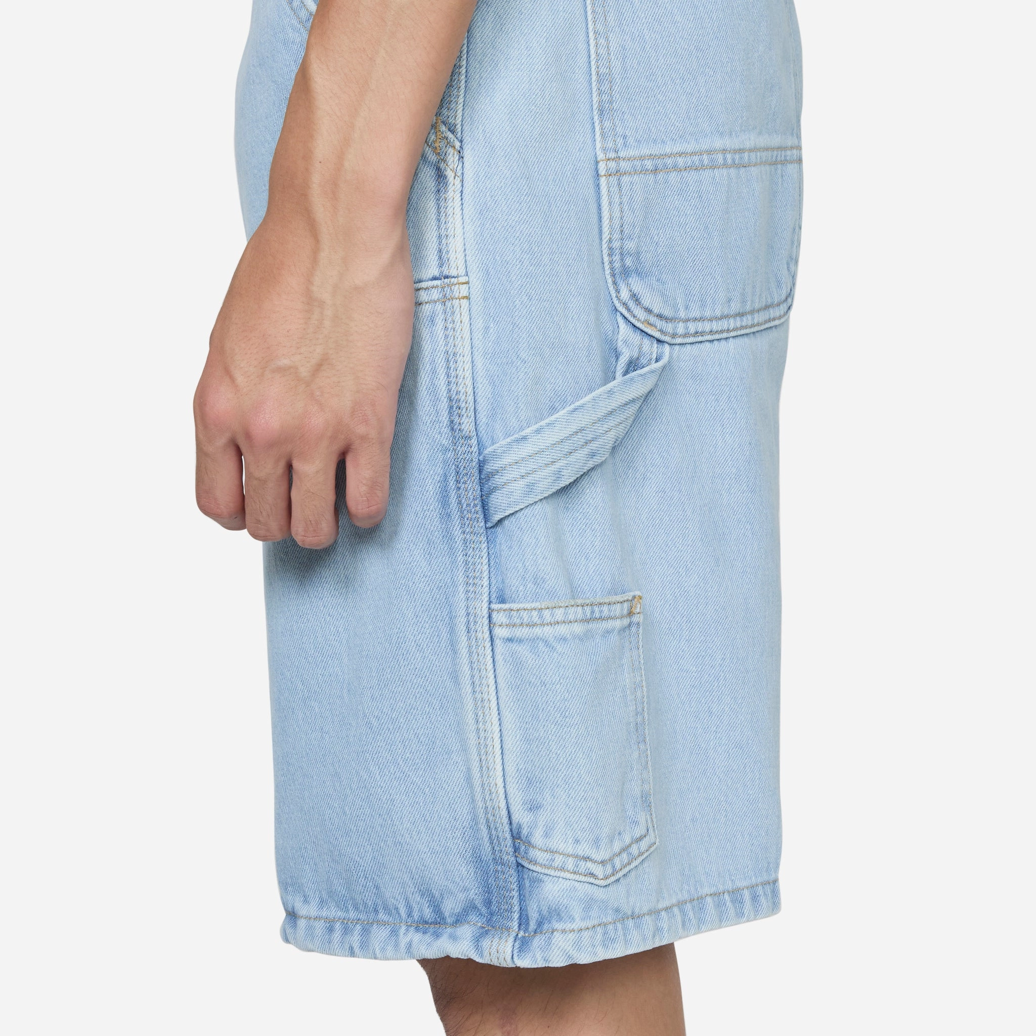 Double Knee Short Blue Heavy Stone Bleached