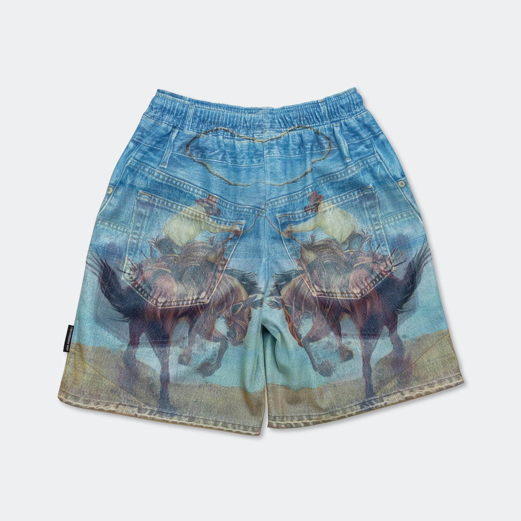 Double Layer Cowboy Printed Mesh Shorts - Blue