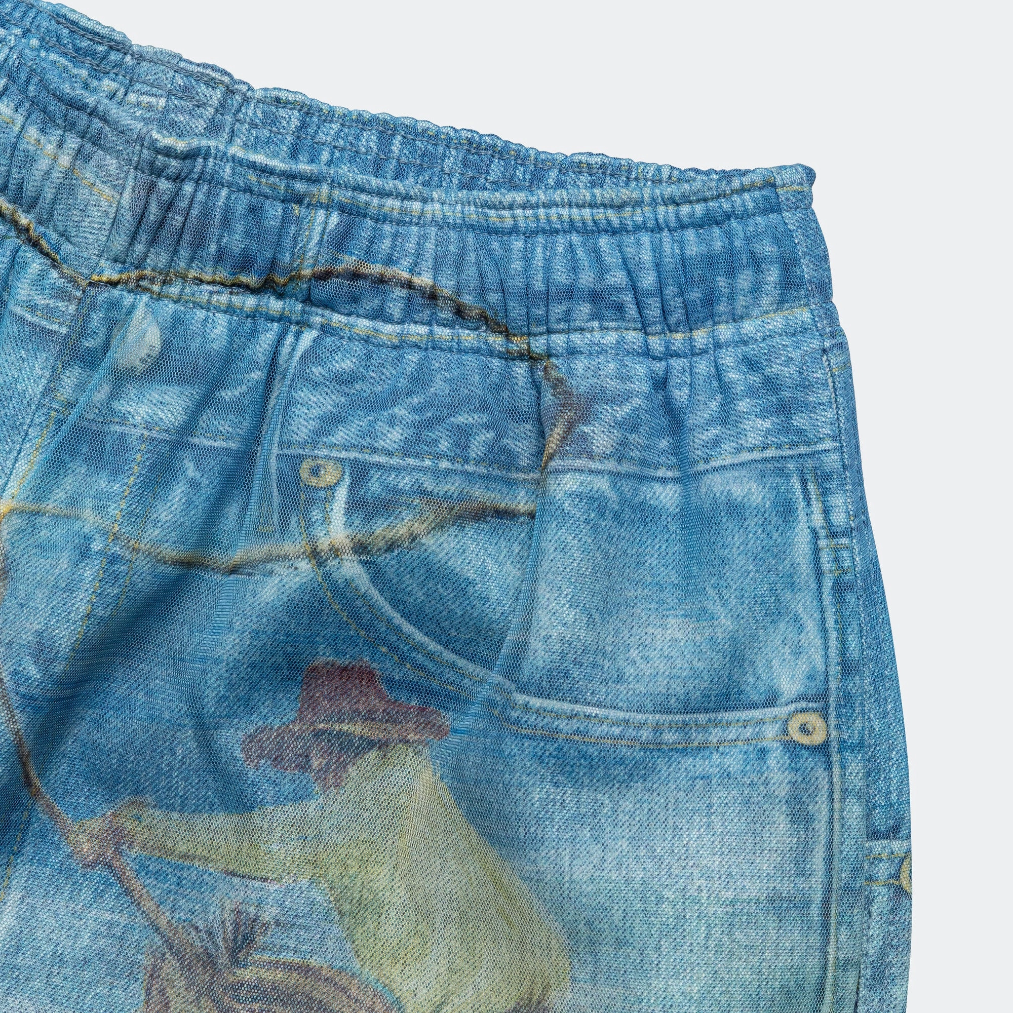 Double Layer Cowboy Printed Mesh Shorts - Blue