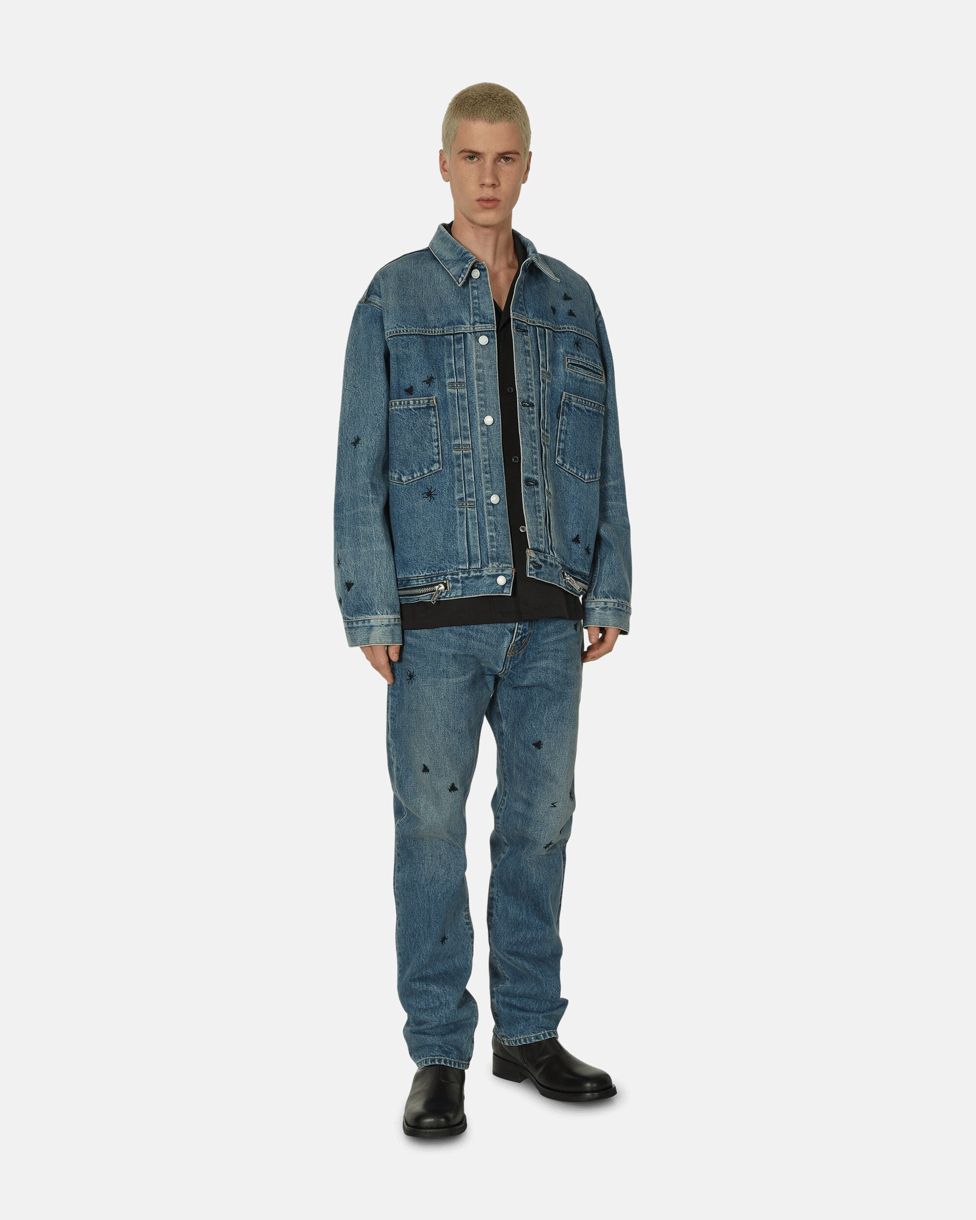 Embroidered Denim Jacket Light Blue Indigo