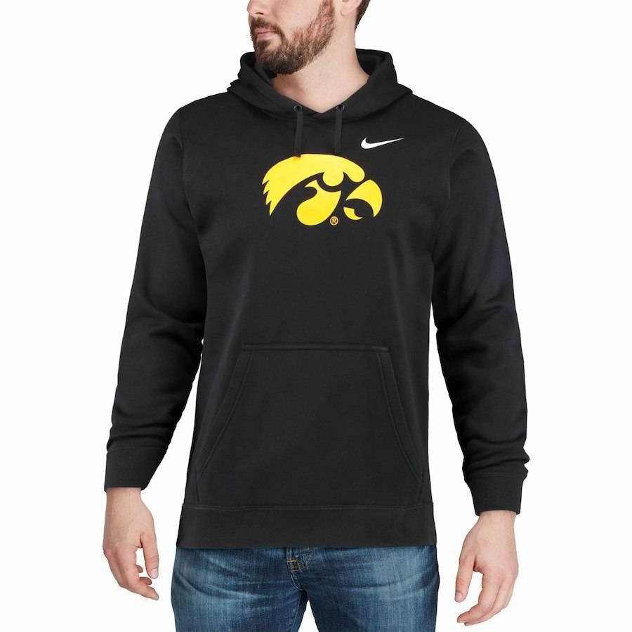 Iowa Hawkeyes Nike Club Fleece Pullover Hoodie – Black