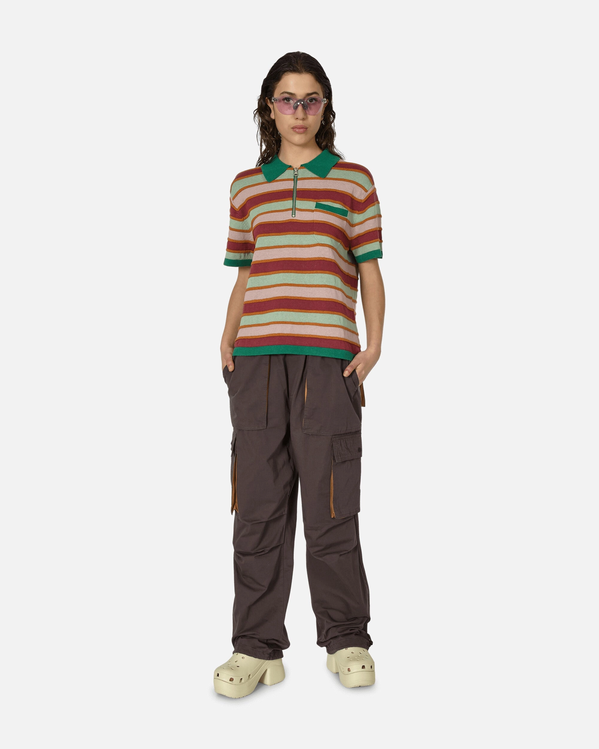 Lifted Stripe Half Zip Shirt Red