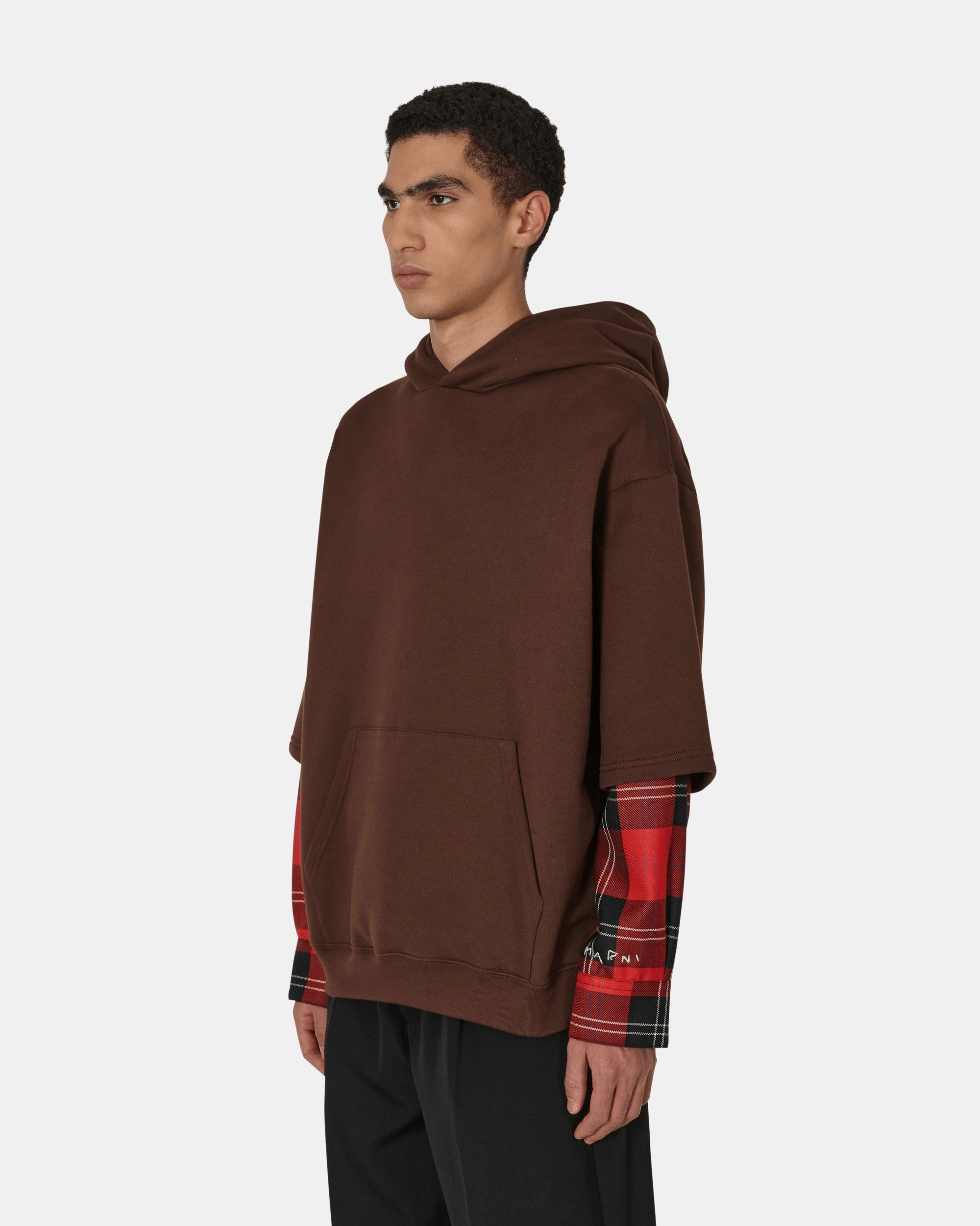 Long-Sleeved Hooded Sweatshirt Brown