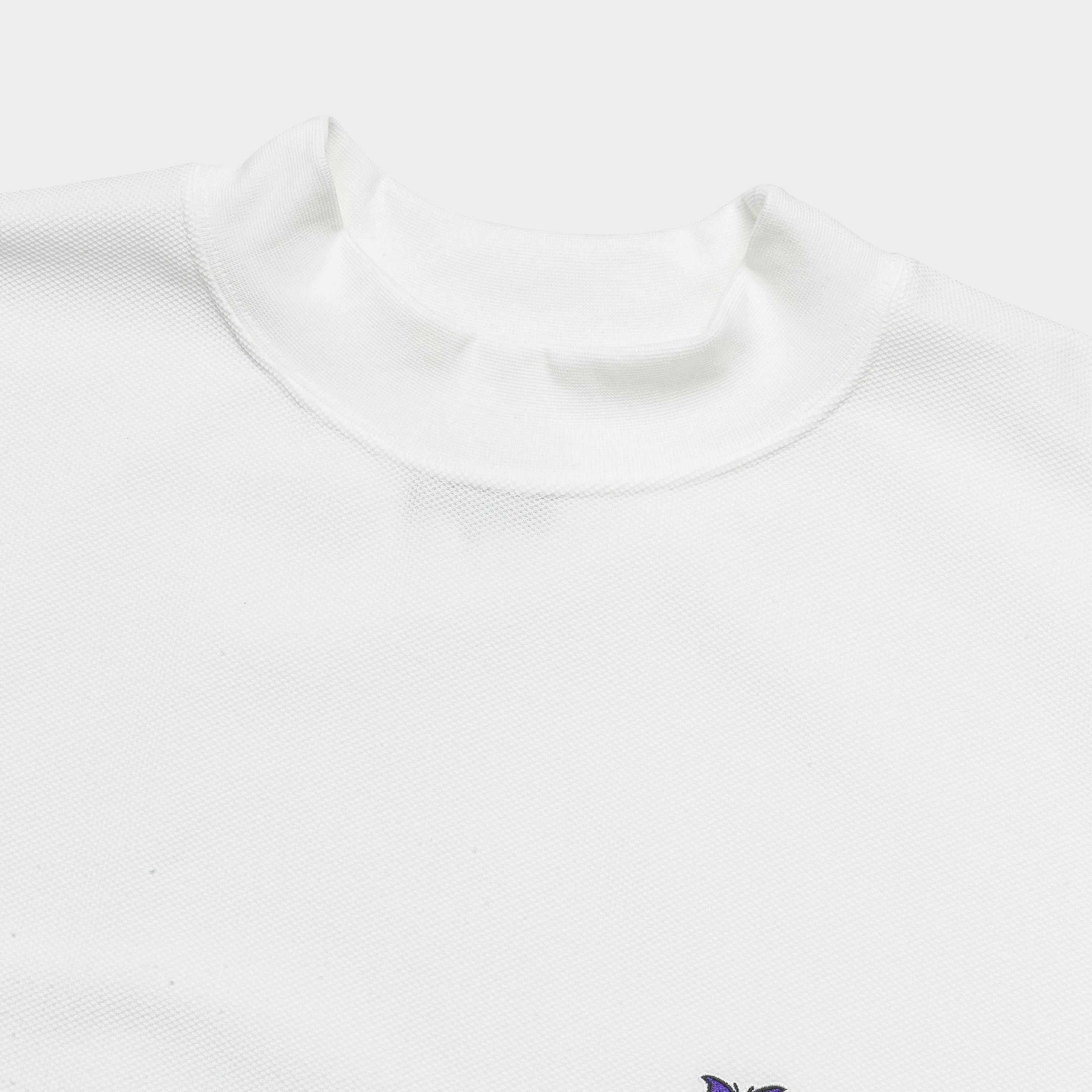 Mock Neck SS Tee - White Cotton Pique