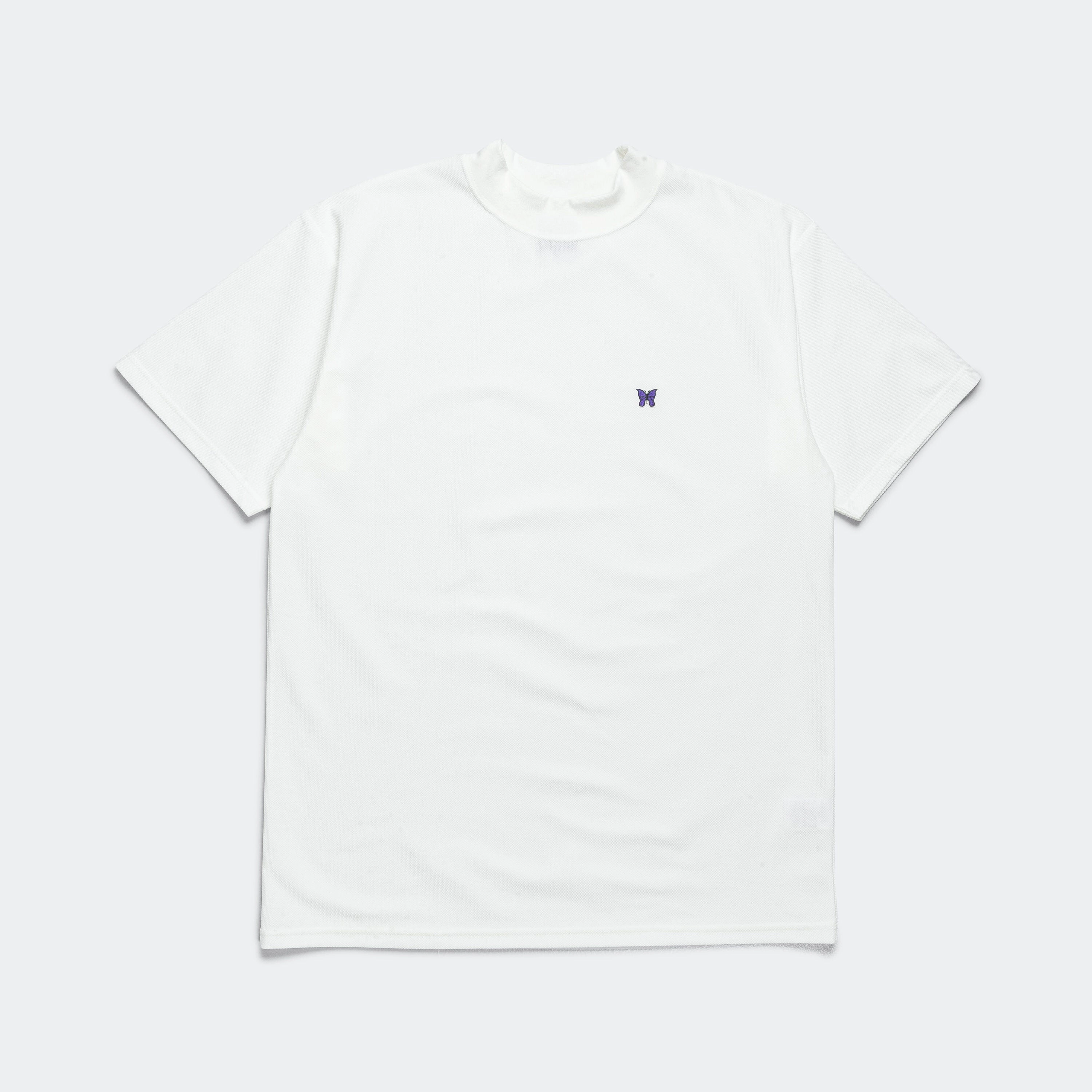 Mock Neck SS Tee - White Cotton Pique