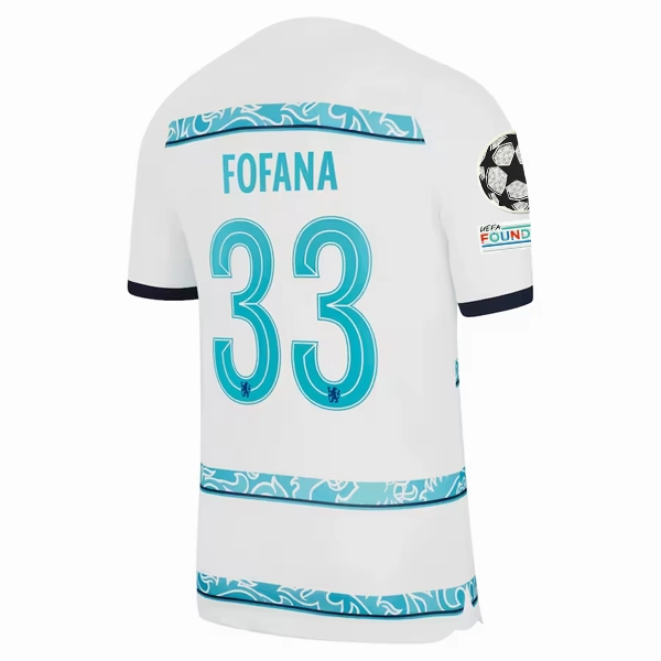 Nike Chelsea Fofana Away Jersey w/ Champions League   Club World Cup Patches 22/23 (White/College Navy)