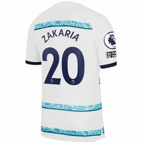 Nike Chelsea Zakaria Away Jersey w/ EPL   Club World Cup Patches 22/23 (White/College Navy)