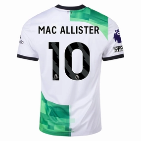 Nike Liverpool Away Alexis Mac Allister Jersey w/ EPL   No Room For Racism Patches 23/24 (White/Green Spark)