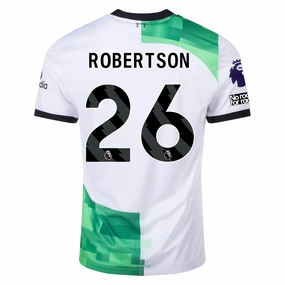 Nike Liverpool Away Andy Robertson Jersey w/ EPL   No Room For Racism Patches 23/24 (White/Green Spark)