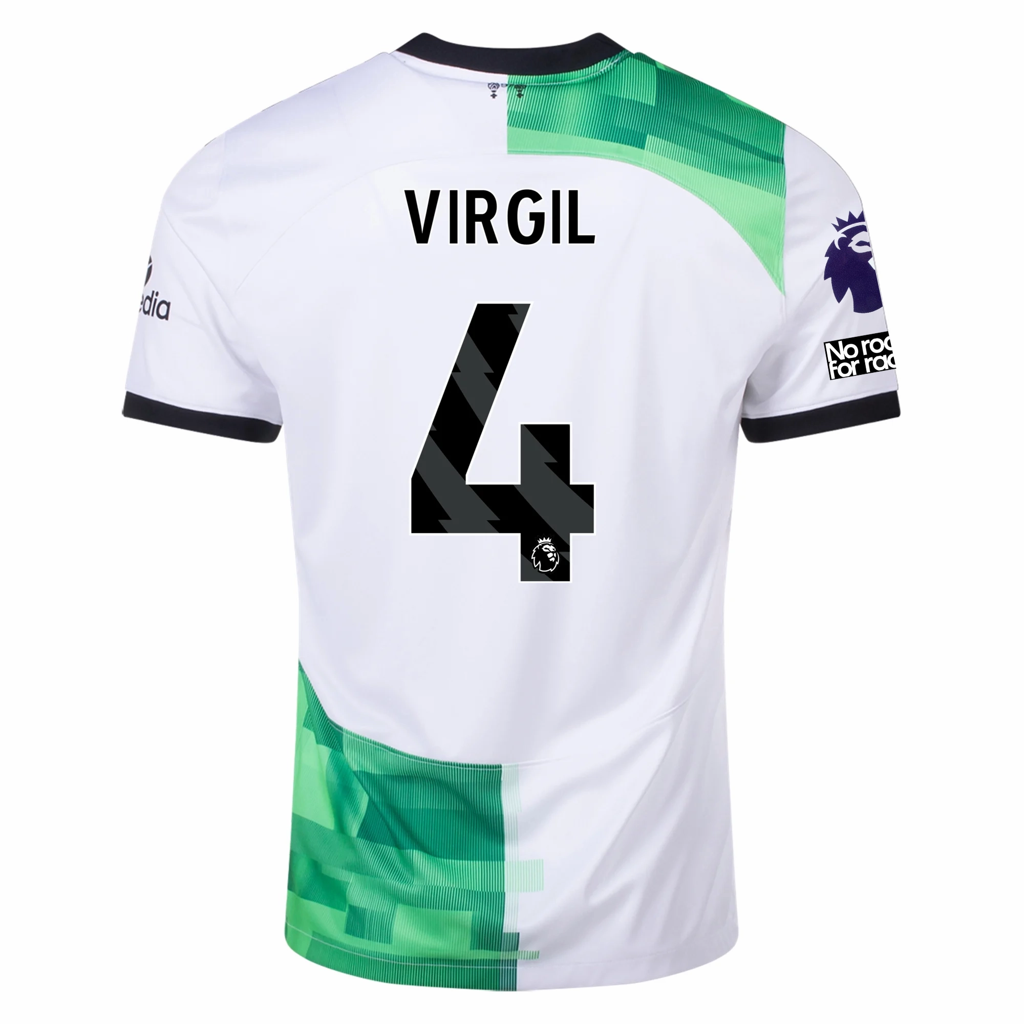Nike Liverpool Away Virgil Van Dijk Jersey w/ EPL   No Room For Racism Patches 23/24 (White/Green Spark)