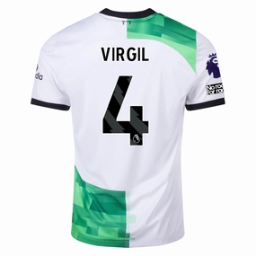 Nike Liverpool Away Virgil Van Dijk Jersey w/ EPL   No Room For Racism Patches 23/24 (White/Green Spark)