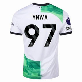 Nike Liverpool YNWA Away Jersey w/ EPL   No Room For Racism Patches 23/24 (White/Green Spark)
