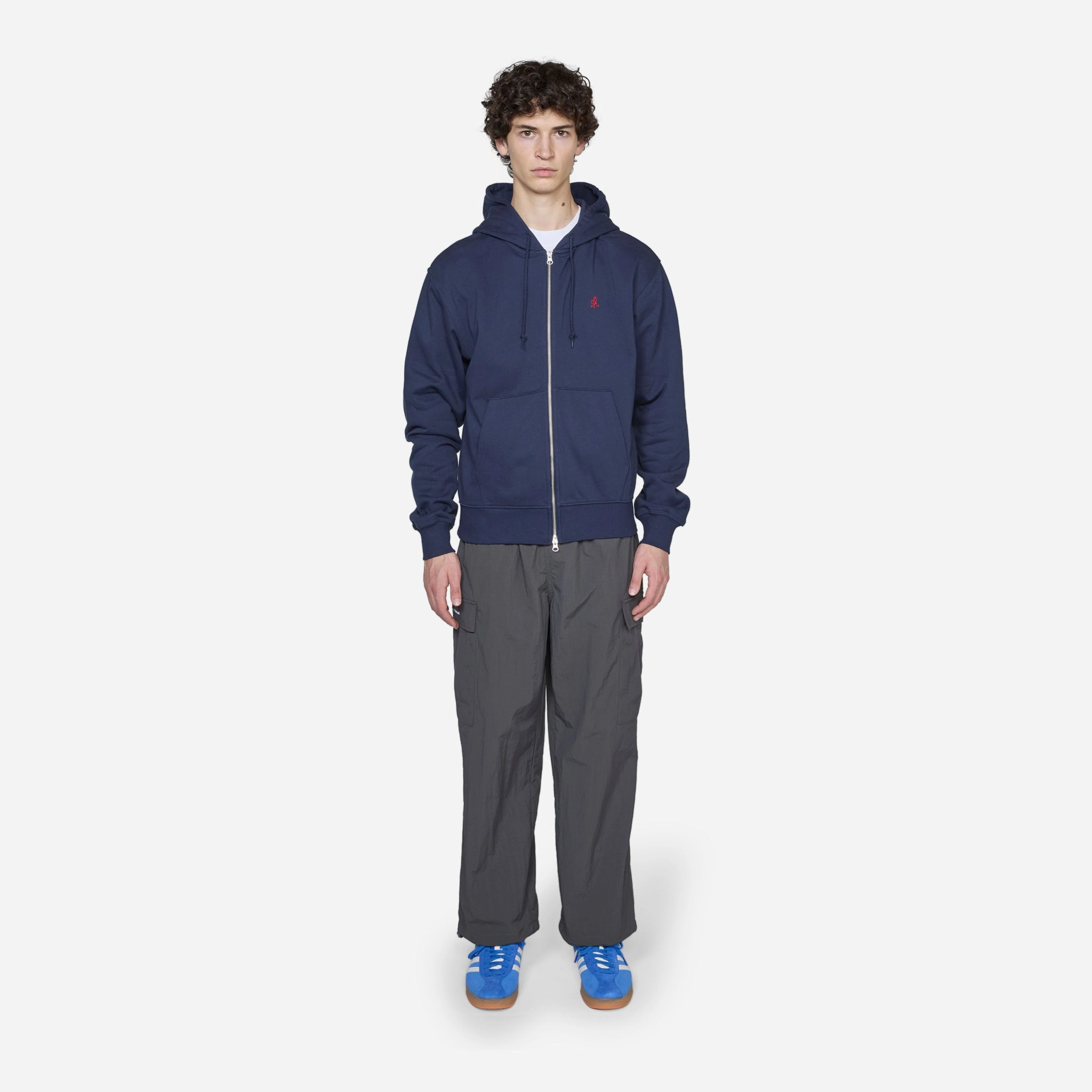 One Point Zip Hooded Sweatshirt Navy