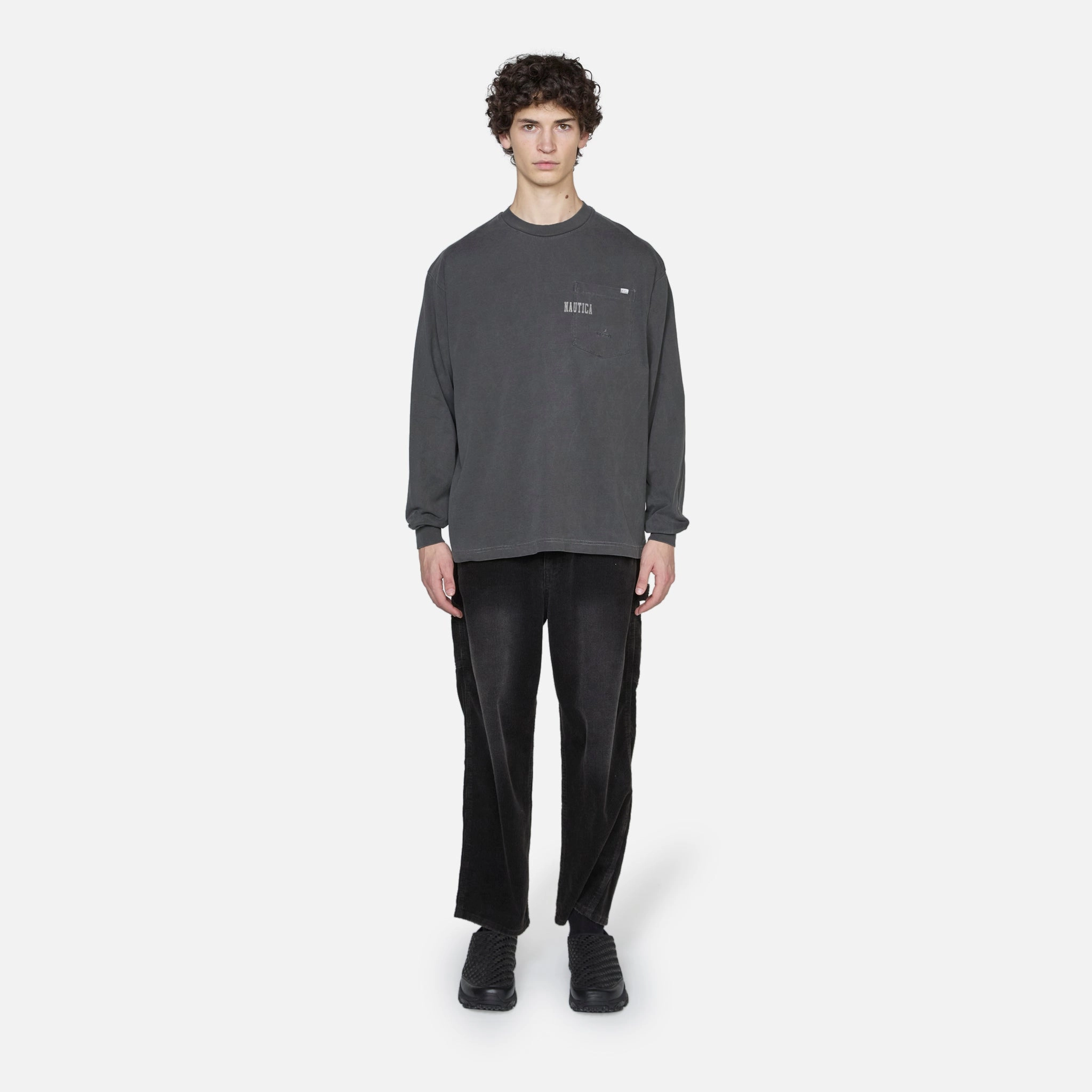 Pigment Dyed Hidden Logo Longsleeve T-Shirt Charcoal
