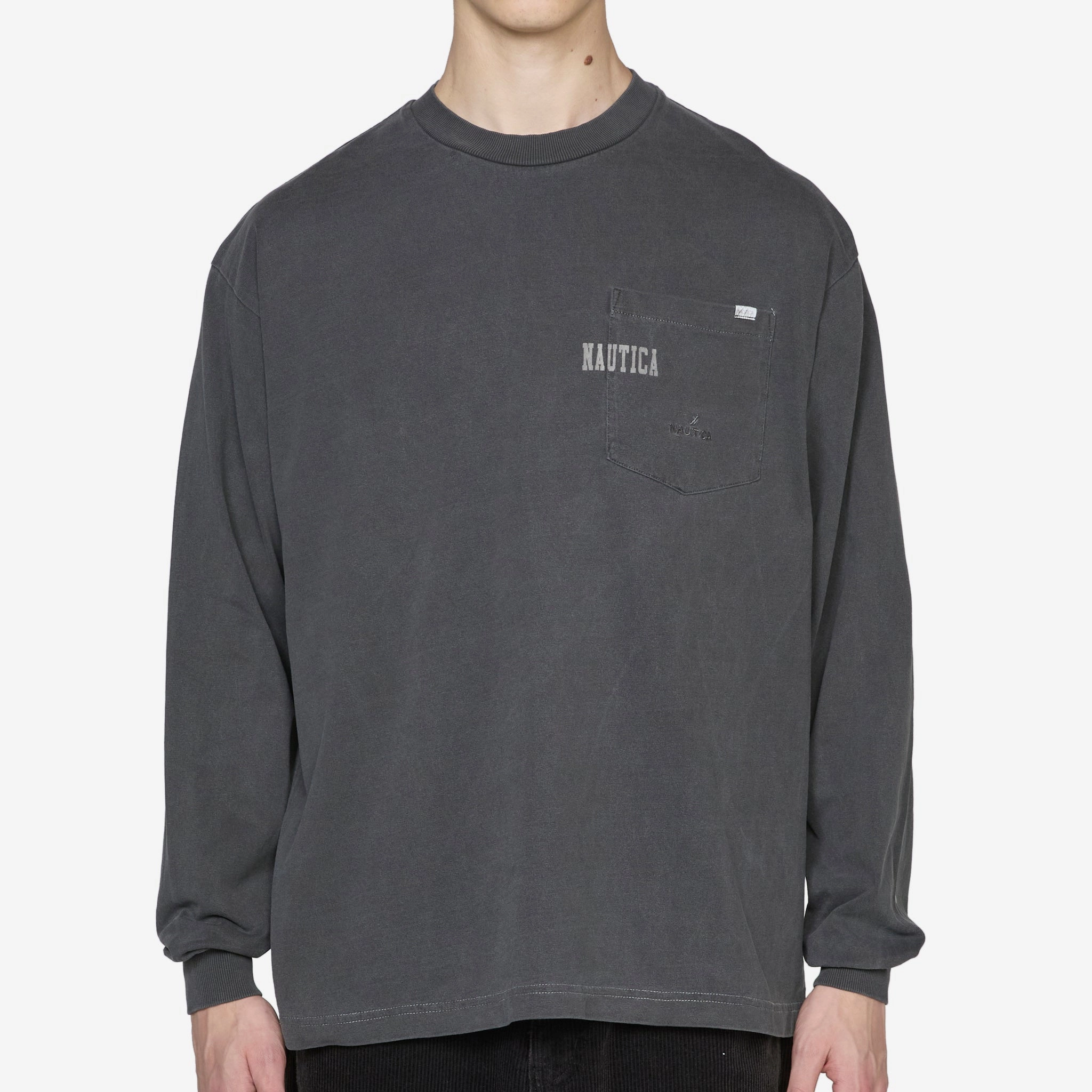 Pigment Dyed Hidden Logo Longsleeve T-Shirt Charcoal