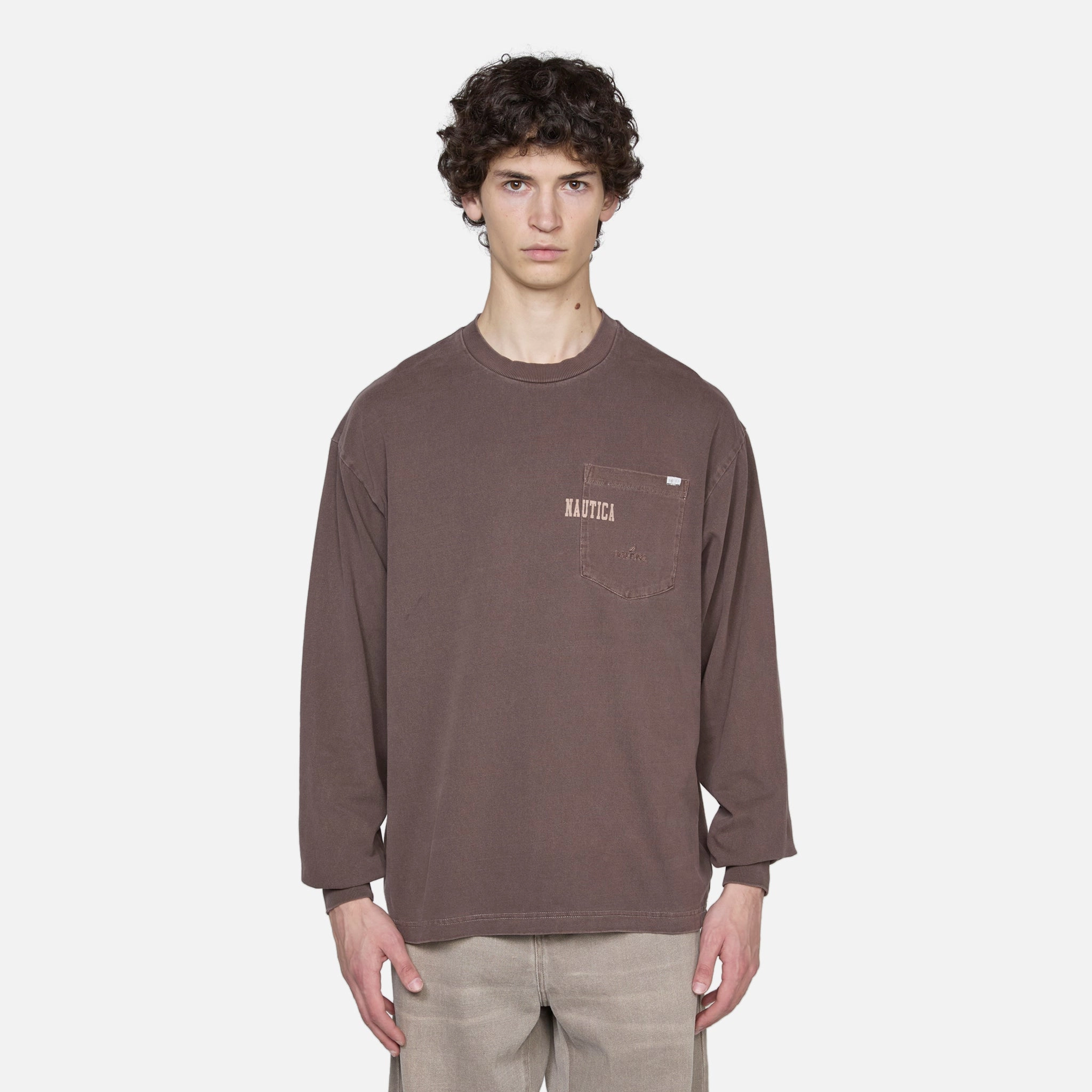 Pigment Dyed Hidden Logo Longsleeve T-Shirt Sand