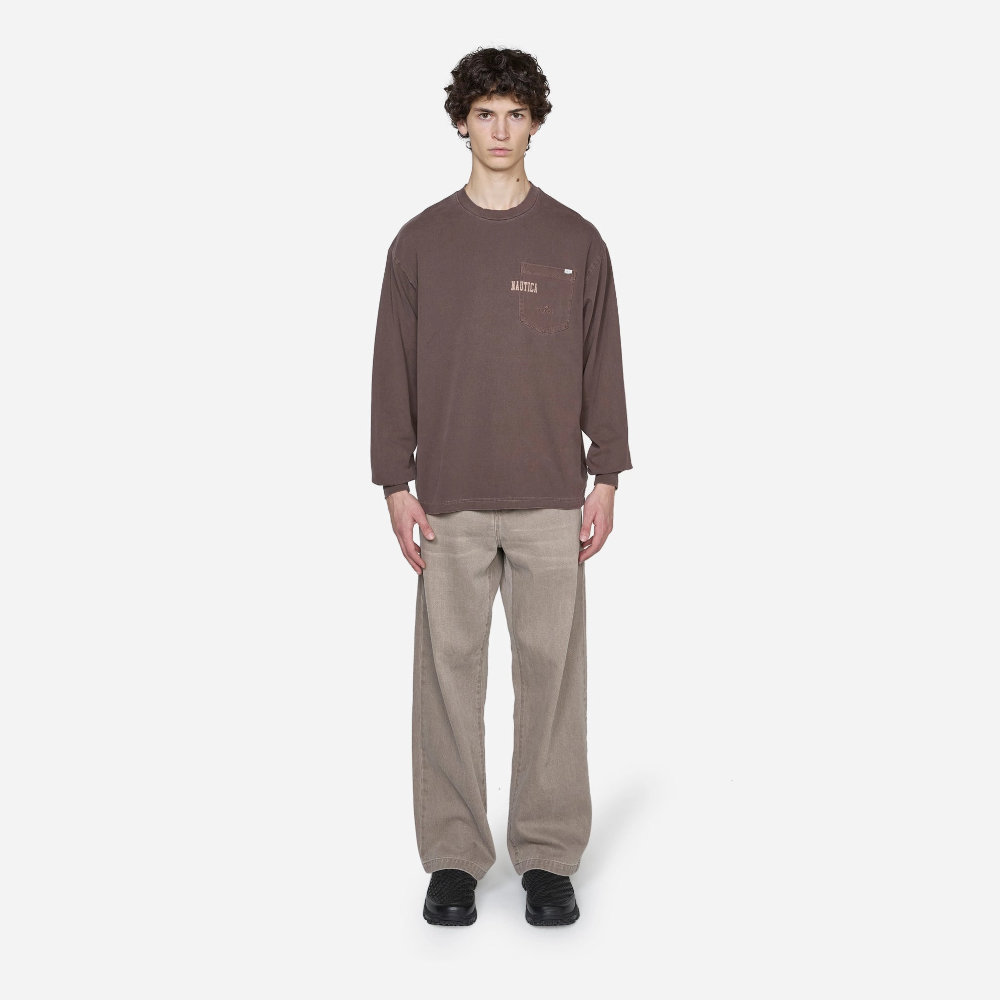 Pigment Dyed Hidden Logo Longsleeve T-Shirt Sand