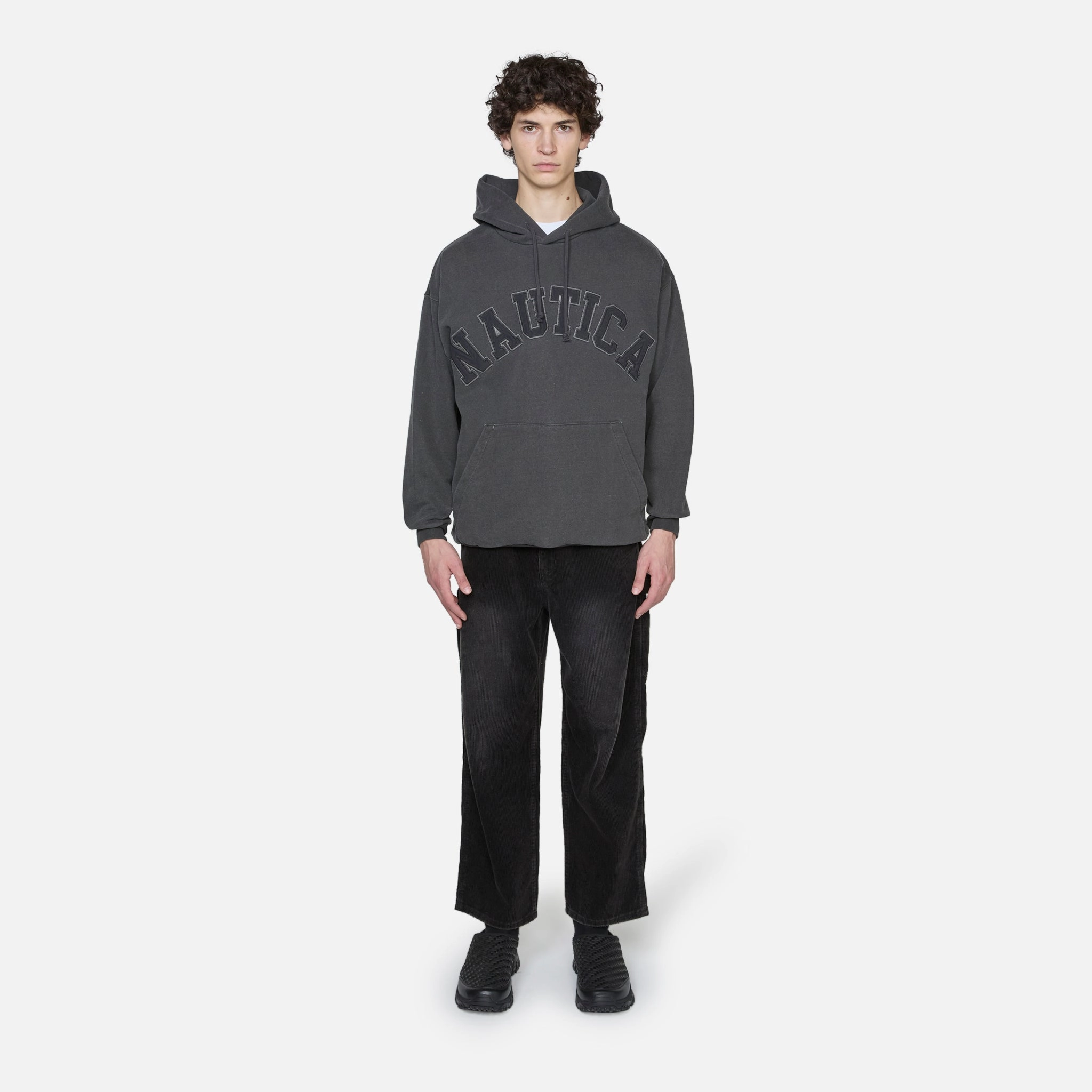 Pigment Dyed Wappen Logo Hoodie Charcoal