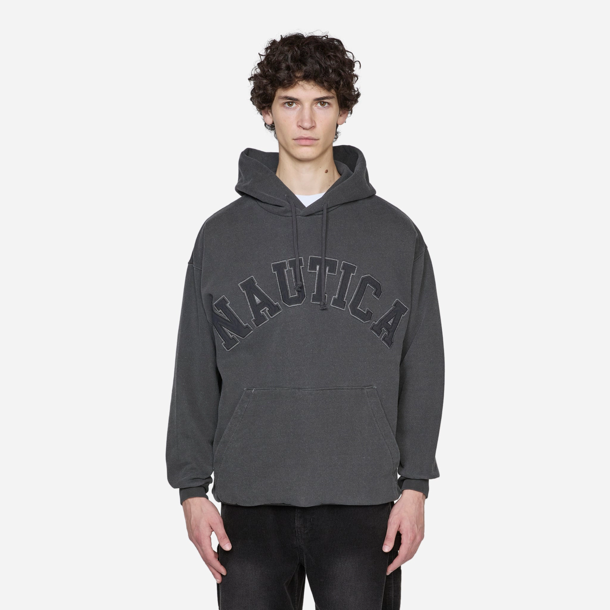 Pigment Dyed Wappen Logo Hoodie Charcoal