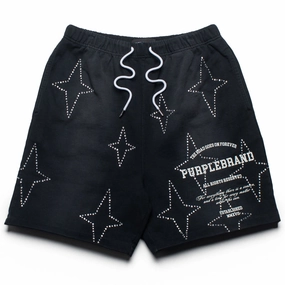 Purple Brand Stacked Crystal Stars Short - Black