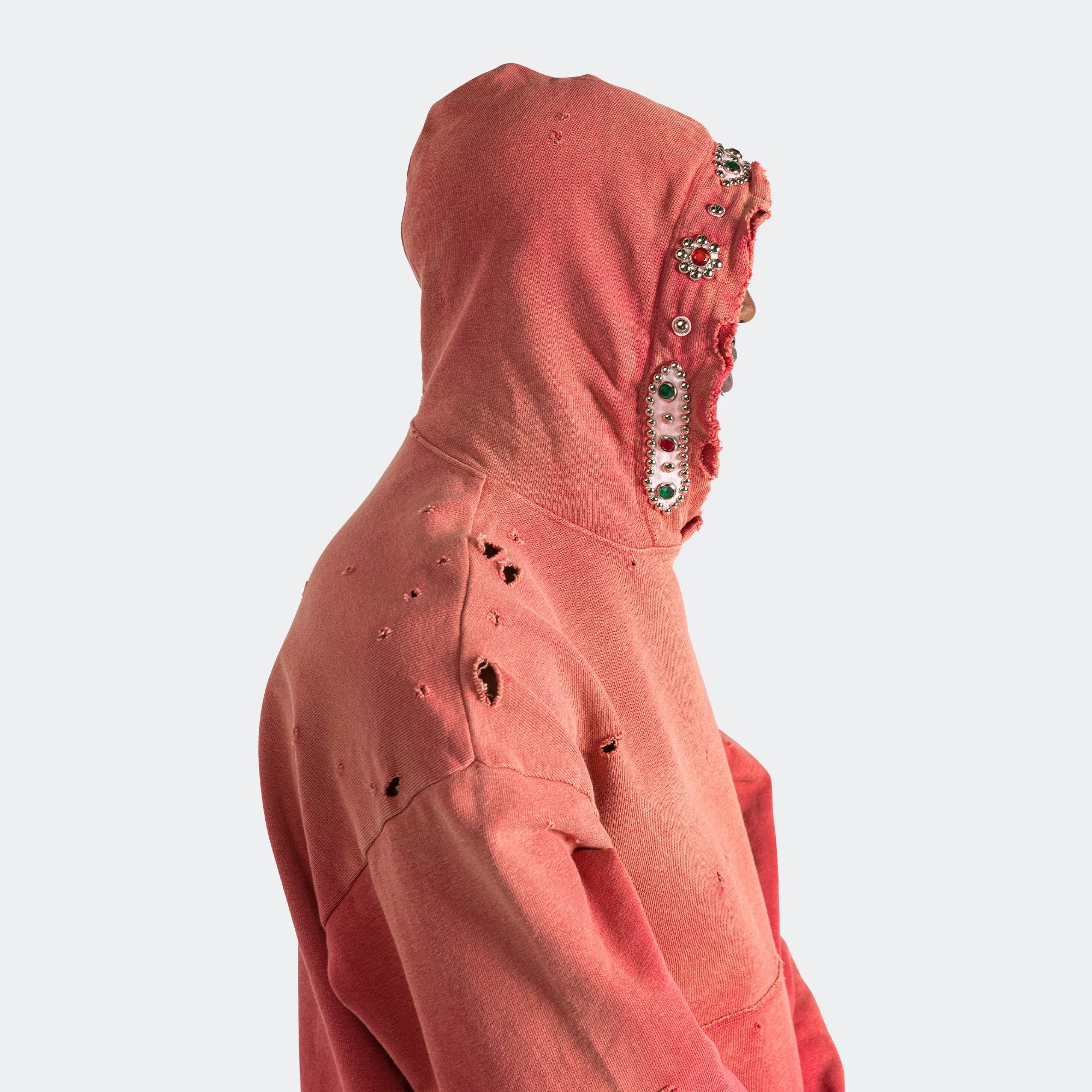 SWT Knit THRILLER Damaged Hoodie (STUDS) - Red