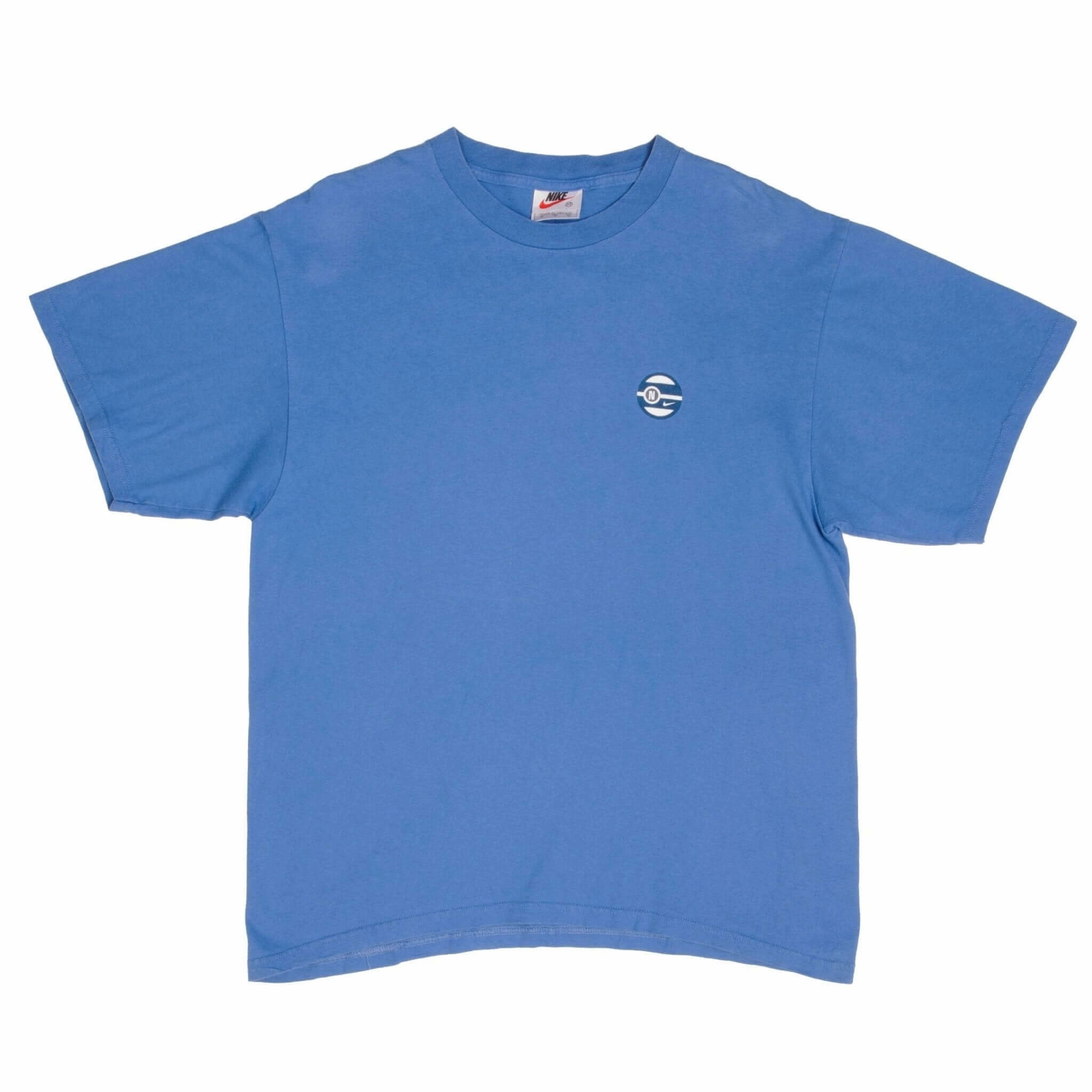 VINTAGE NIKE BACK PRINT BLUE TEE SHIRT 1990S SIZE MEDIUM