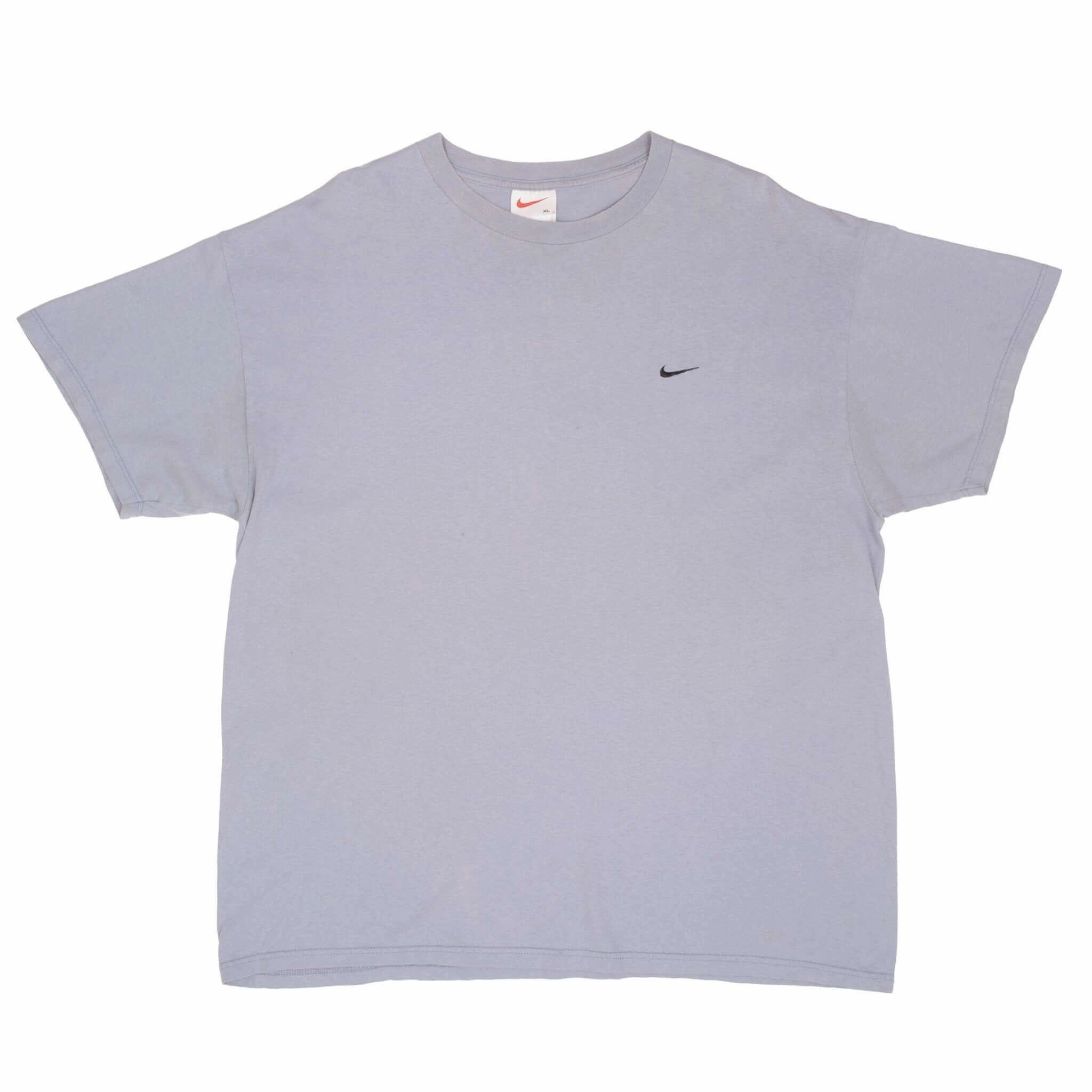 VINTAGE NIKE CLASSIC SWOOSH GREY BLUE TEE SHIRT 1990S SIZE XL MADE IN USA