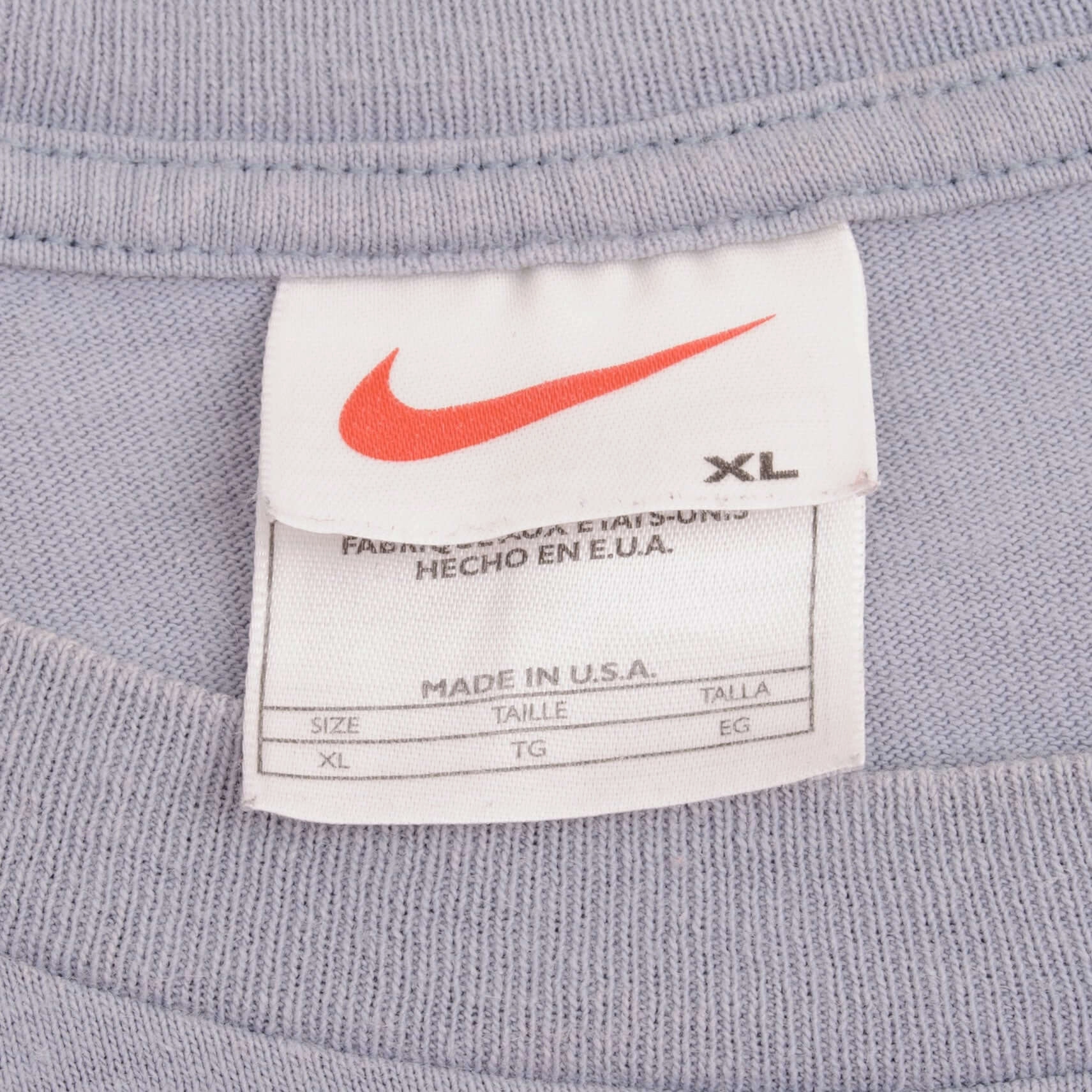 VINTAGE NIKE CLASSIC SWOOSH GREY BLUE TEE SHIRT 1990S SIZE XL MADE IN USA