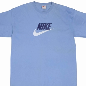 VINTAGE NIKE SWOOSH SPELLOUT LIGHT BLUE TEE SHIRT 1990S SIZE XL