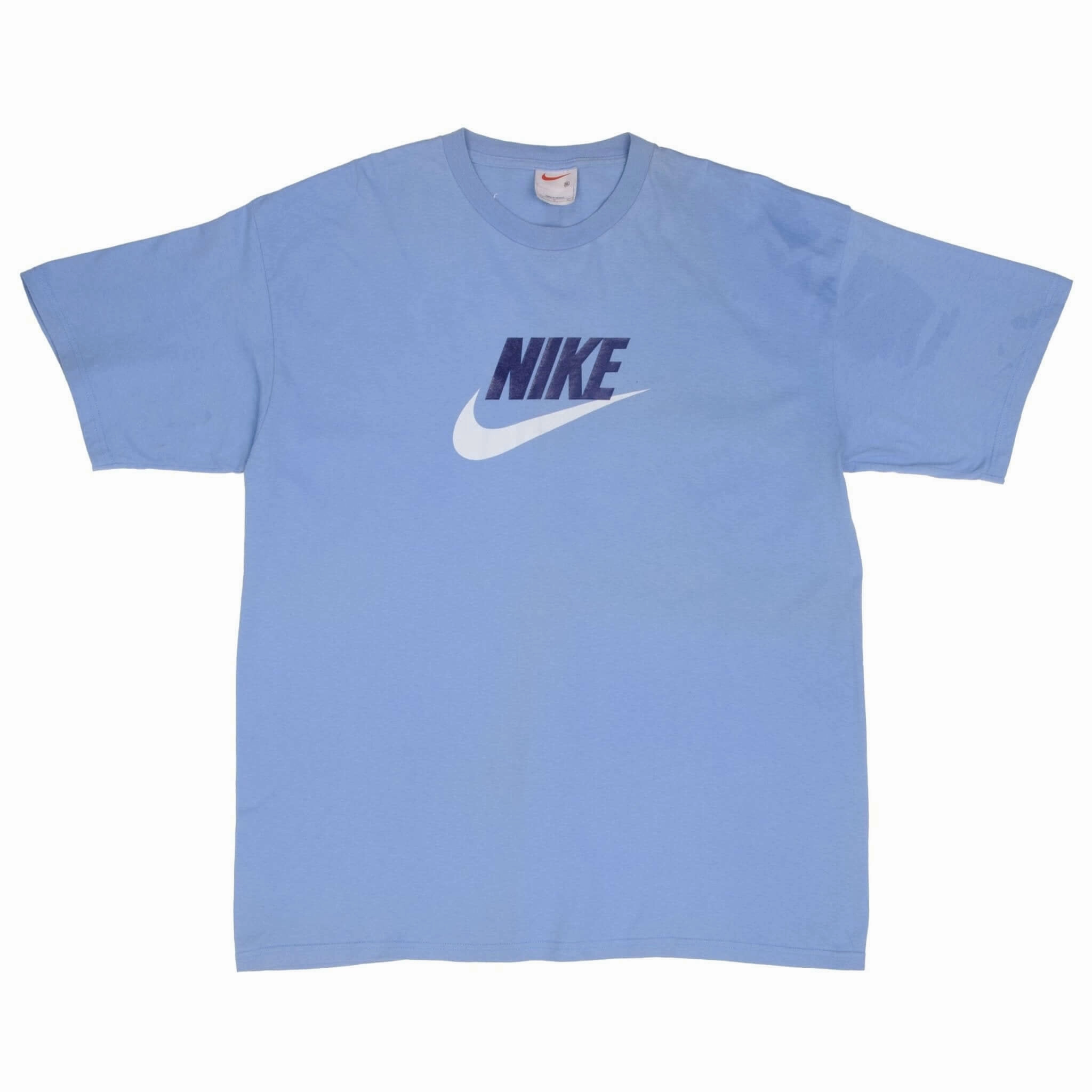 VINTAGE NIKE SWOOSH SPELLOUT LIGHT BLUE TEE SHIRT 1990S SIZE XL